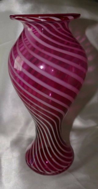 Vintage Fenton? Spiral Optic Cranberry Opalescent Vase