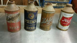 Vintage Cone Top Prima Schlitz Edelweiss Huber Beer Cans