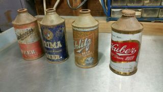 vintage cone top prima schlitz edelweiss huber beer cans 3