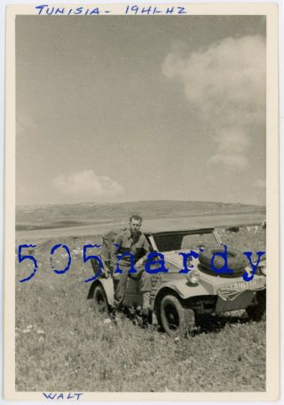 Wwii Us Gi Photo - 5th Army Captain On Us Captured German Kübelwagen Tunisia