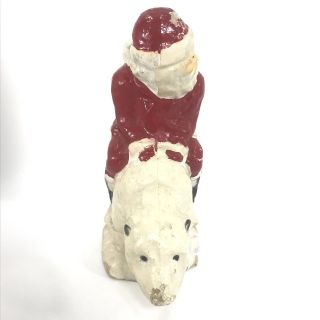 Vintage Christmas Paper Mache Santa Riding Polar Bear Candy Container 3
