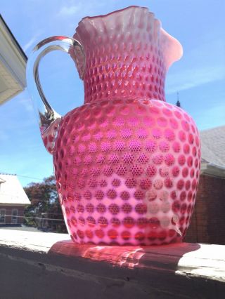 Vintage Fenton Cranberry Opalescent Honeycomb Ruffled Water Pitcher