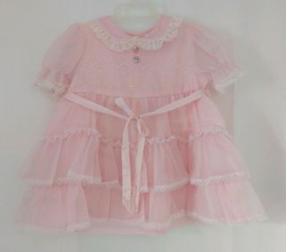 Vintage Roanna Toddler Baby Girl Dress Pink Ruffles & Lace Trim Size 3t