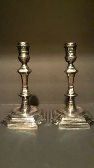 Kirk Stieff Williamsburg Silver Plate Pair Candlesticks Vintage Colonial J2