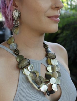 Rare Vintage Maya Necklace & Earring Set Designer Signed Costume Jewelry 23”