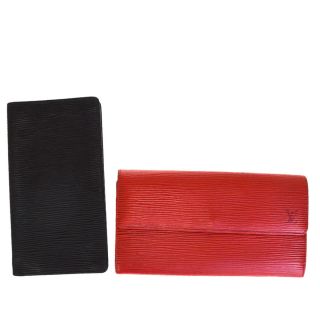 Authentic Louis Vuitton 2 Pile Long Wallet Epi Leather Black Red Vintage 08ep117