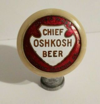 Rare Vintage Chief Oshkosh Brewing Beer Ball Tap Knob Handle Red White