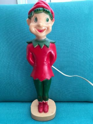 Vintage Elf Blowmold Hard Plastic Union Christmas Pixie Elf Blow Mold Light Up