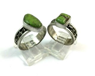 Vtg Native American Sterling Silver Gaspeite His And Hers Ring Set.  Unique Stamp