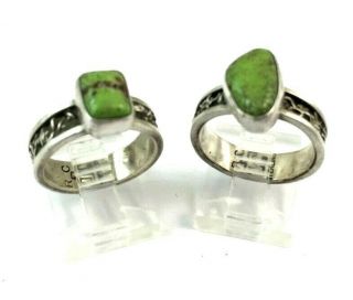 VTG Native American Sterling Silver Gaspeite His and Hers Ring Set.  Unique Stamp 2