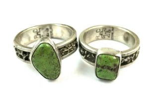 VTG Native American Sterling Silver Gaspeite His and Hers Ring Set.  Unique Stamp 3