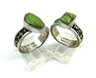 VTG Native American Sterling Silver Gaspeite His and Hers Ring Set.  Unique Stamp 4