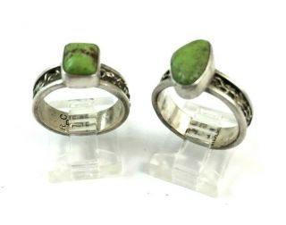 VTG Native American Sterling Silver Gaspeite His and Hers Ring Set.  Unique Stamp 5
