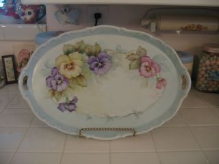 Gorgeous Vintage Hand Painted Dresser Vanity Tray With Pansies Pansy Germany