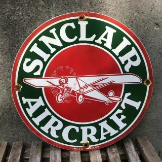Vintage Sinclair Aircraft Gasoline Porcelain Sign Gas Station Pump Plate Oil Ad