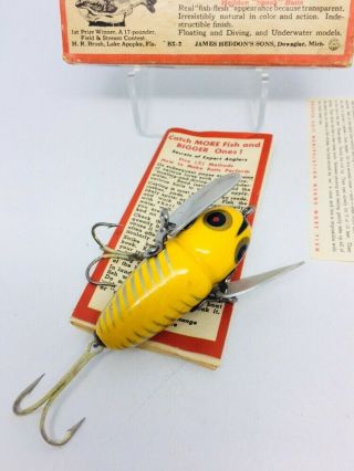 VINTAGE TOUGH HEDDON CRAZY CRAWLER FISHING LURE YELLOW SHORE RED EYE 2120 SWEET 5