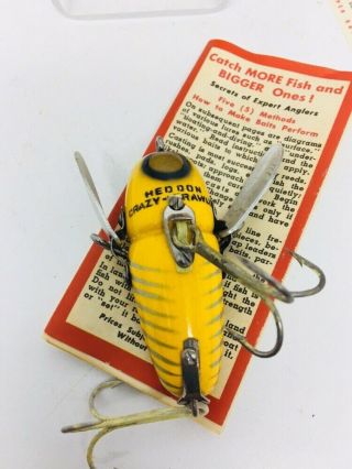 VINTAGE TOUGH HEDDON CRAZY CRAWLER FISHING LURE YELLOW SHORE RED EYE 2120 SWEET 6