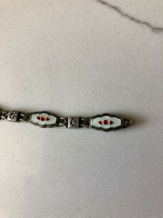 ANTIQUE ART DECO STERLING SILVER WHITE GUILLOCHE ENAMEL BRACELET 4