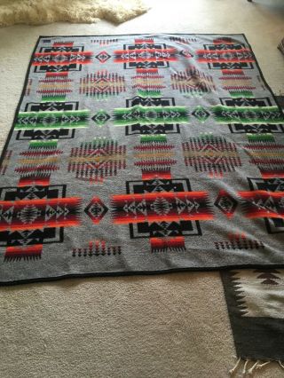 Vtg Beaver State Pendleton Wool Navajo Aztec Indian Blanket “79 X 83 4