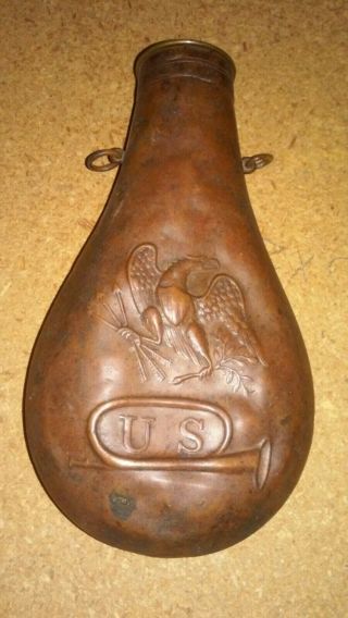 Martial Black Powder Flask Civil War Era Us Military Eagle And Bugle