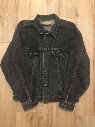 Vintage 1980s Levis Black Denim Jacket 70507 4858 Distressed Made In Usa Medium