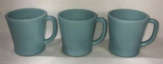 THREE (3) Vintage Fire King Oven Ware D Handle Mugs,  Azurite Delphite Blue USA 5