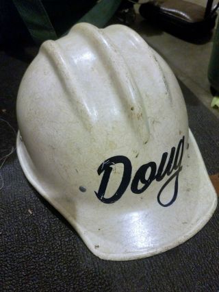 Vintage " Doug " White Fiberglass Hard Hat Safety Helmet.