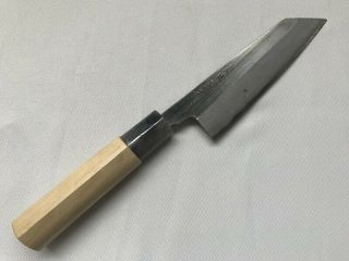 Petty Kitchen Knife Signed Blade Wooden Handle Japanese Vtg X93