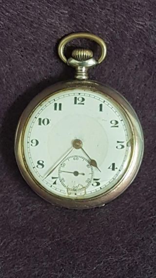 Circa 1890s Swiss Silver Open Faced 1/2 Hunter Pocket Watch W Rose Gold Trim