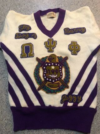 Omega Psi Phi Fraternity Vintage 1960’s 100 Wool Small Size Sweater 10