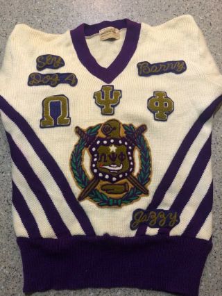 Omega Psi Phi Fraternity Vintage 1960’s 100 Wool Small Size Sweater 2