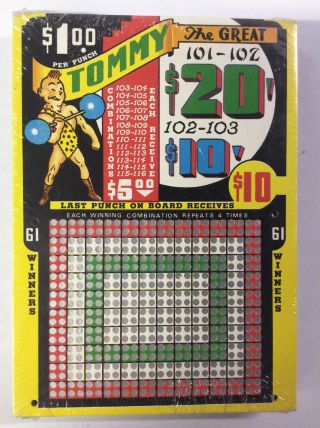 Tommy The Great Vintage Gambling Punch Board In Wrapping Rare