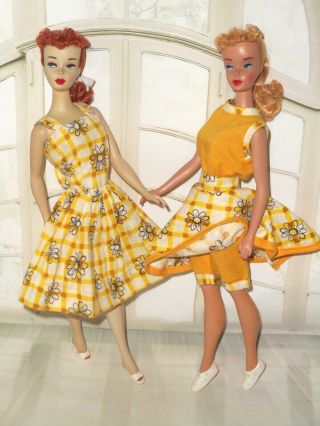 Vintage Barbie Clone Miss Suzette 4 Piece Vacation Set Yellow Daisy Print,  Shoes