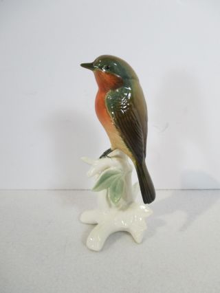 Robin Bird Figurine Vintage Limbach Germany Perched Branch Red Breast Thrush