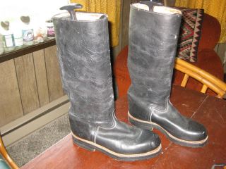 Tall Vintage Black Leather Riding Motorcycle Boots 8.  5 M