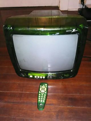 Vintage Zenith H13e05lg 13 " Prison Tv - Green Clear See Thru Plastic With Remote