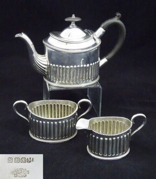 Vintage Batchelor Sb&m Fluted 3 Piece Tea Set Sugar Creamer Silver Plated A1