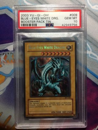 2003 Yugioh Boosterpack Tin Bpt - 009 Blue - Eyes White Dragon Psa 10 Gem Pop 9