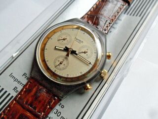 LN Vintage 1991 Men ' s Swatch SCM100 Goldfinger Chronograph Swiss Quartz Watch 5