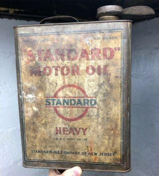 Rare Antique 1920s Standard Motor Oil 1 Gallon Tin Litho Can Sign Gas Auto Vtg