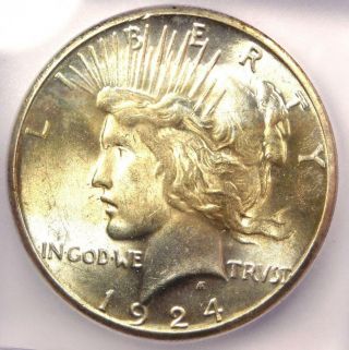 1924 - S Peace Silver Dollar $1 - Icg Ms63 - Rare Certified Bu Coin - $520 Value