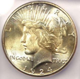 1924 - S Peace Silver Dollar $1 - ICG MS63 - Rare Certified BU Coin - $520 Value 5