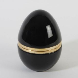 Huge Vintage Egg Shape Box French Opaline Glass Goldplated Metal Dark Black