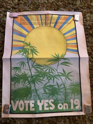 Vintage Pair 1972 Poster California Marijuana Initiative Yes On Prop 19