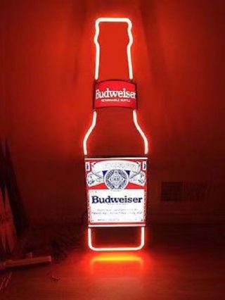 Budweiser Bottle Neon Sign Bud Light Busch Beer Bar Bikini Vintage Light 13 " X5 "