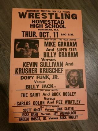 Vintage Nwa Florida Championship Wrestling Poster 1984 Homestead Graham Funk