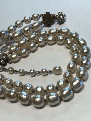 Miriam Haskell Two Strand Large Baroque Pearl Necklace Signed Jewelry Vintage