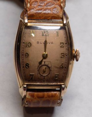 Vintage Bulova 10ak 17jewels 10k Rose Gold Filled Art Deco Case Mens Wristwatch