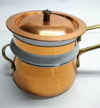 Vintage Copper Double Boiler Pot Ceramic Insert Pan Lid Kitchen Cookware Taurus