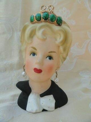 Vintage Head Vase Headvase 5 5/8 " High Japan Jeweled Crown Queen Lady Rare